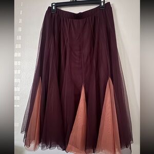 Cato Burgundy A-Line Mesh Skirt with Peach Panels